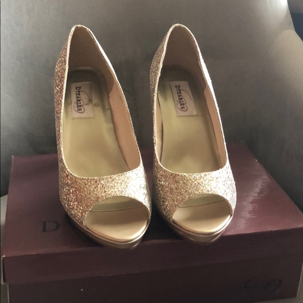 Sparkly Gold Peep Toe Heels